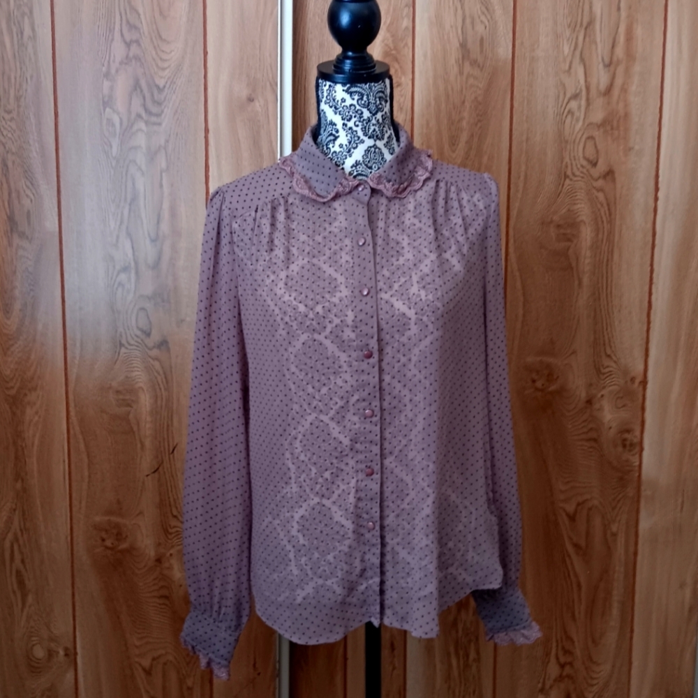 Chocolate Swiss Dot Forever 21 Blouse